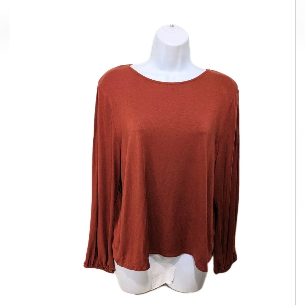 Garnet Hill Long Sleeve Pullover Top Tee Orange L #3200